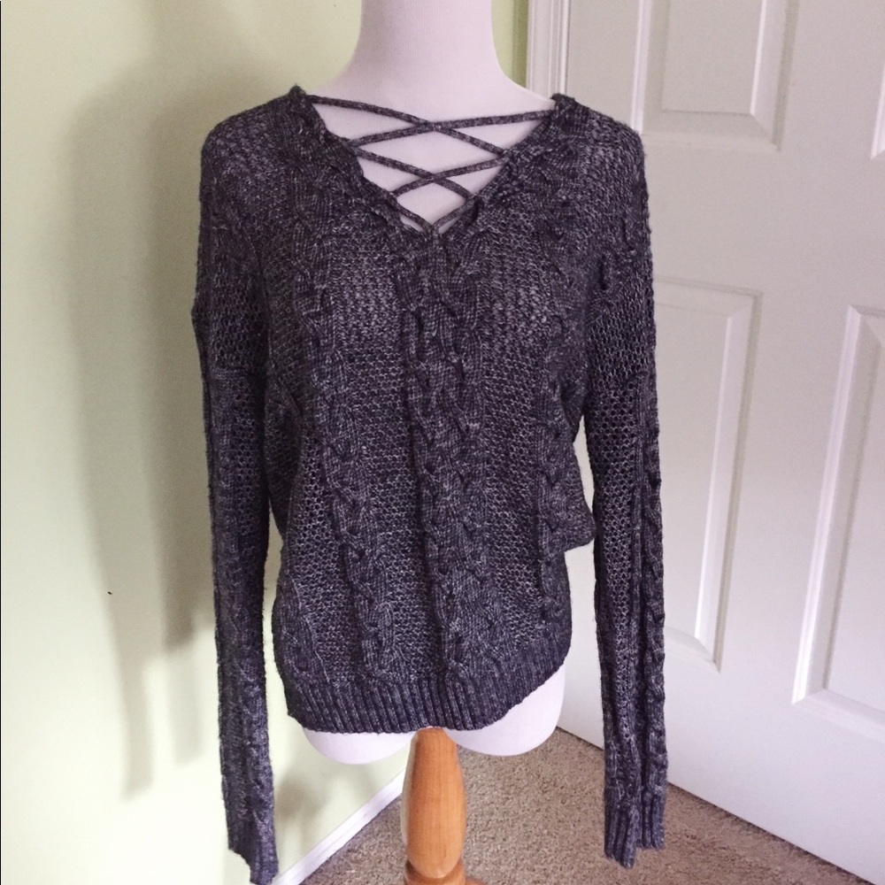 gray cross front sweater from aeropostale